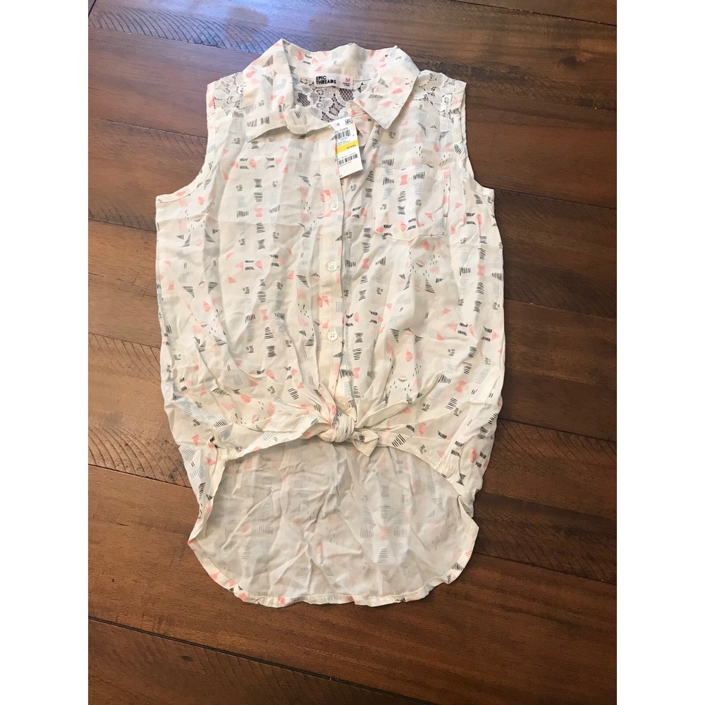 NWT Epic Threads white Multicolor Button Up sleeveless girls top size Medium